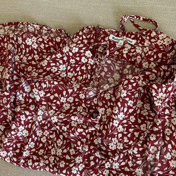 Reformation Liya Midi Dress Sz4 Flower Girl Red Floral Slip Casual French - Picture 7 of 10